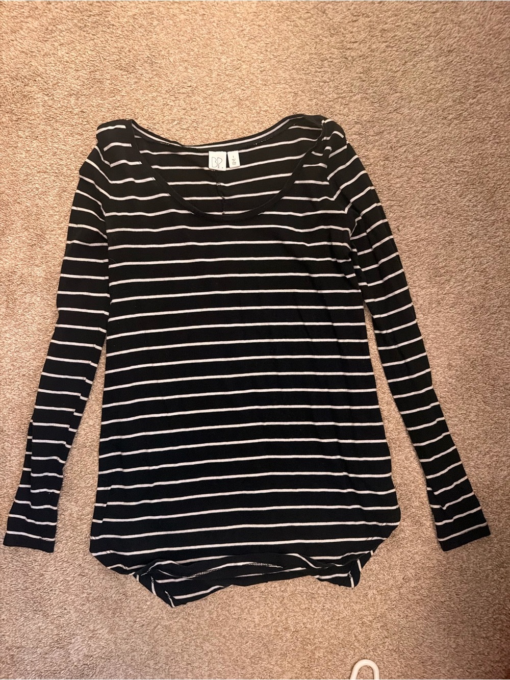 bp Black and White Horizontal Stripe Long-Sleeve Scoop Neck Top